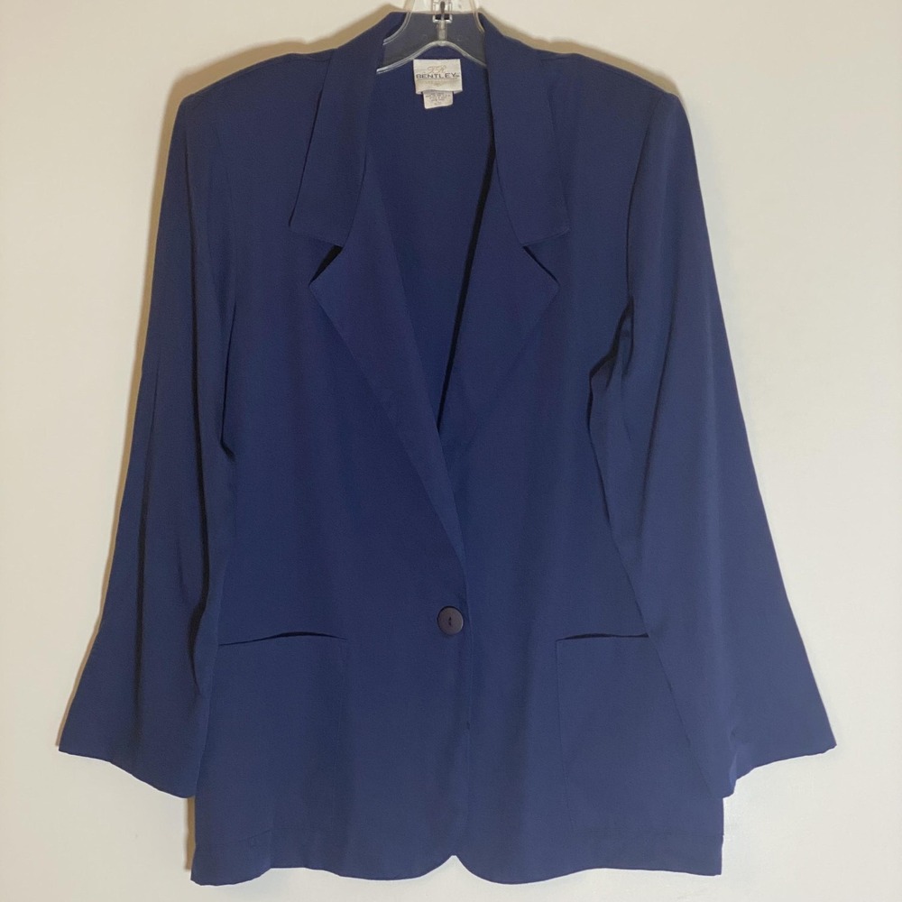 VTG TR Bentley Blazer Jacket Womens 11/12 Navy Blue One Button USA Made Office